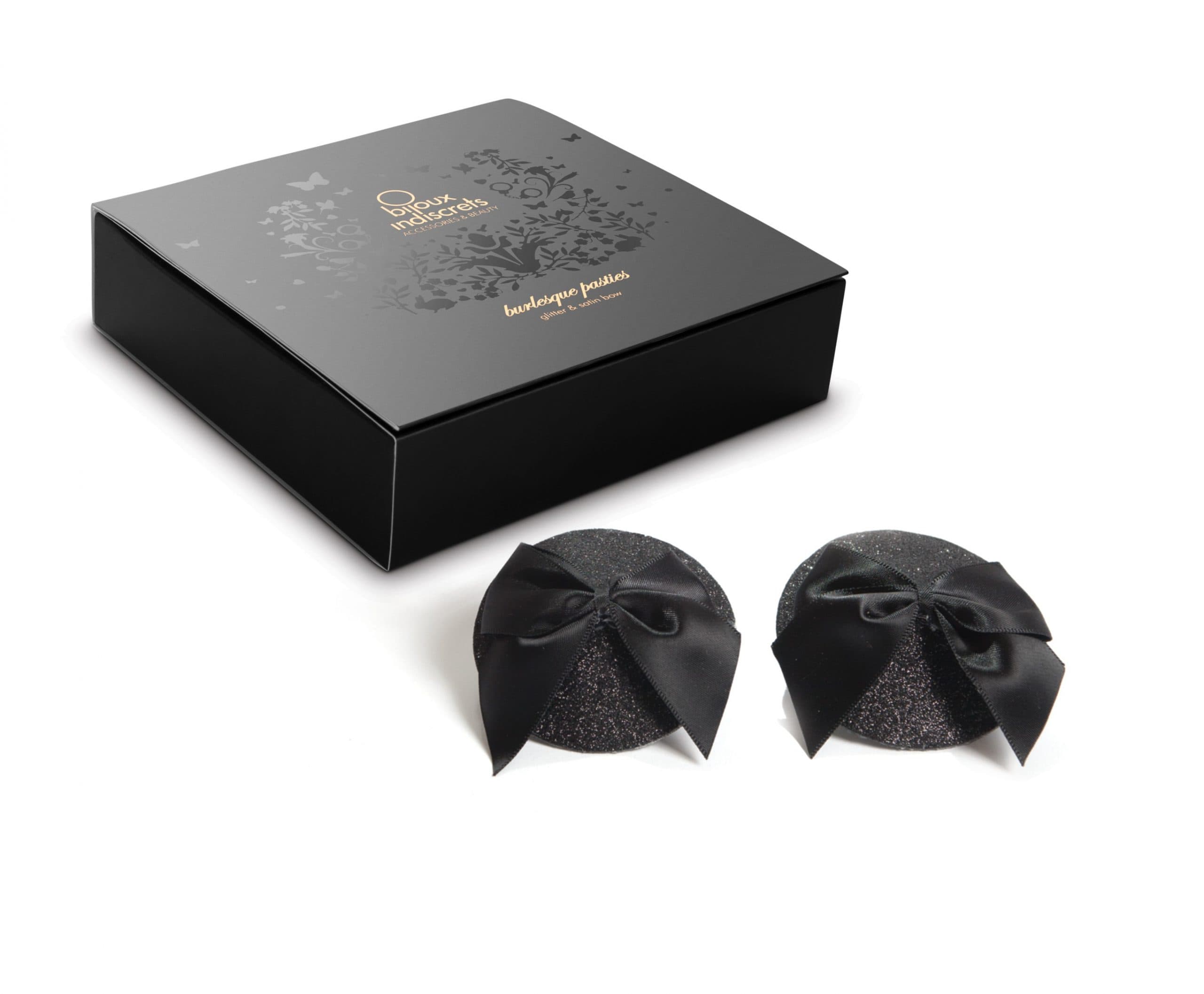 Cache-tétons Burlesque Noeud et Paillettes – Noir