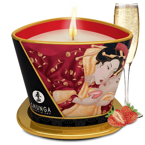 Bougie de massage lueur et caresses – Romance Vin pétillant à la fraise — vue 1