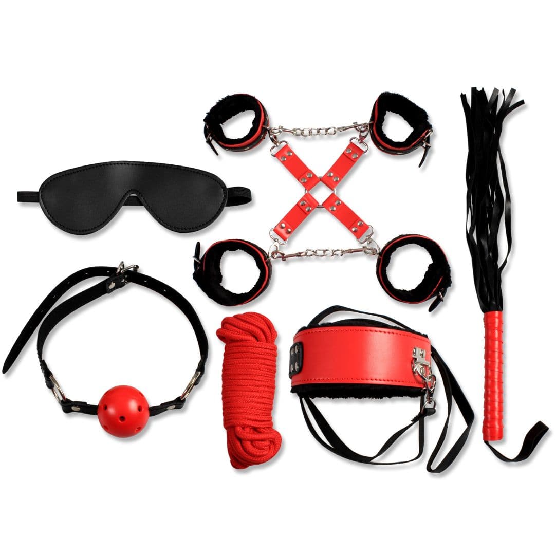 Secret Bondage : Ensemble BDSM 8 pcs 6148Rk - Noir et Rouge — vue 1