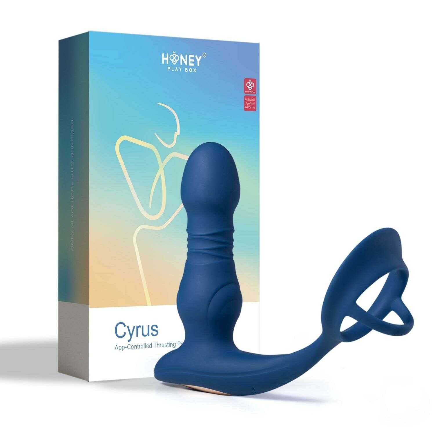 Cyrus – Vibromasseur de prostate va et vient contrôlé par application – Bleu — vue 1
