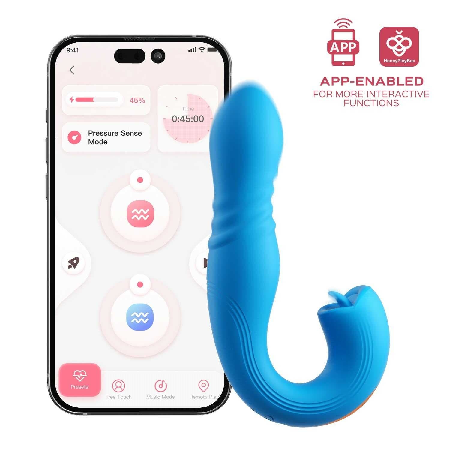 JOI THRUST 2 Bleu – Vibromasseur point G – lèche-clitoris – va et vient contrôlé par application