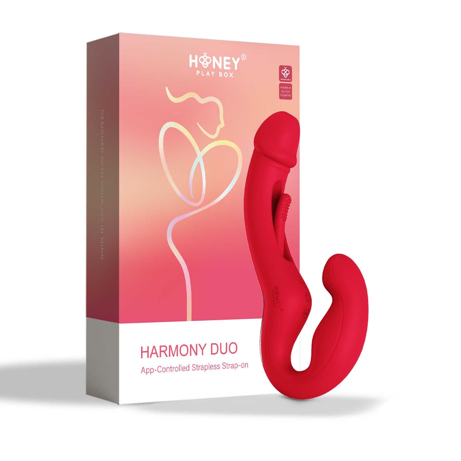 Harmony Duo Strap on vibrant avec tapotage – Rouge