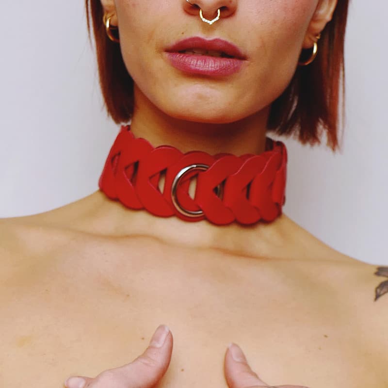 Collier en cuir tressé Rouge — vue 1