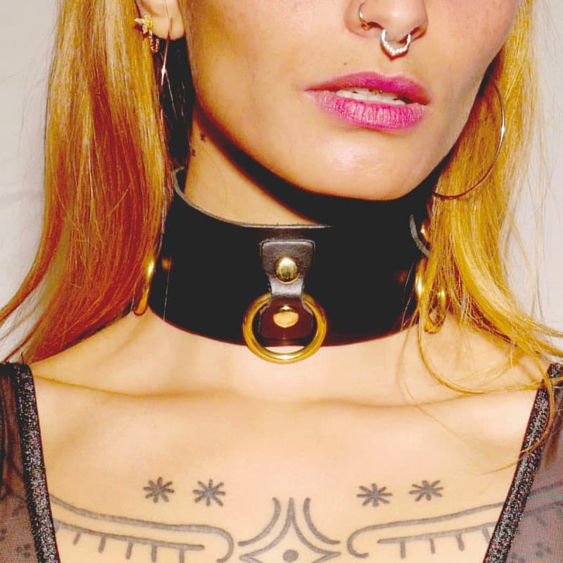 Collier en cuir Collection Anneaux NOIR & GOLD